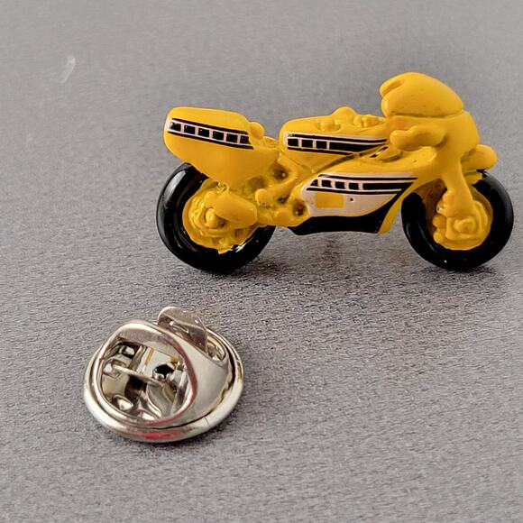 Yellow Motorcycle Lapel Tie Pin Metal 1.06" Racing Bike Collector Item Gift Box - Picture 8 of 11